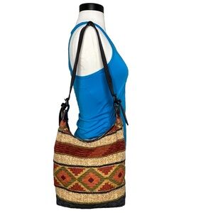 Aztec Camel Green Red Carpet Bag Purse Vegan Leather  Adjustable Buckle Strap